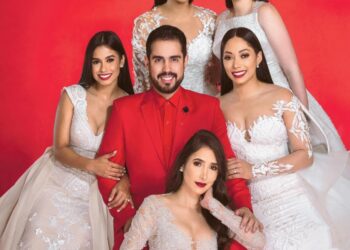 Luis Domínguez diseñador dominicano, vestido de novia Tania Medina, moda nupcial República Dominicana, diseño dominicano internacional, flor dalia simbolismo, Joselo Franjul estilista dominicano