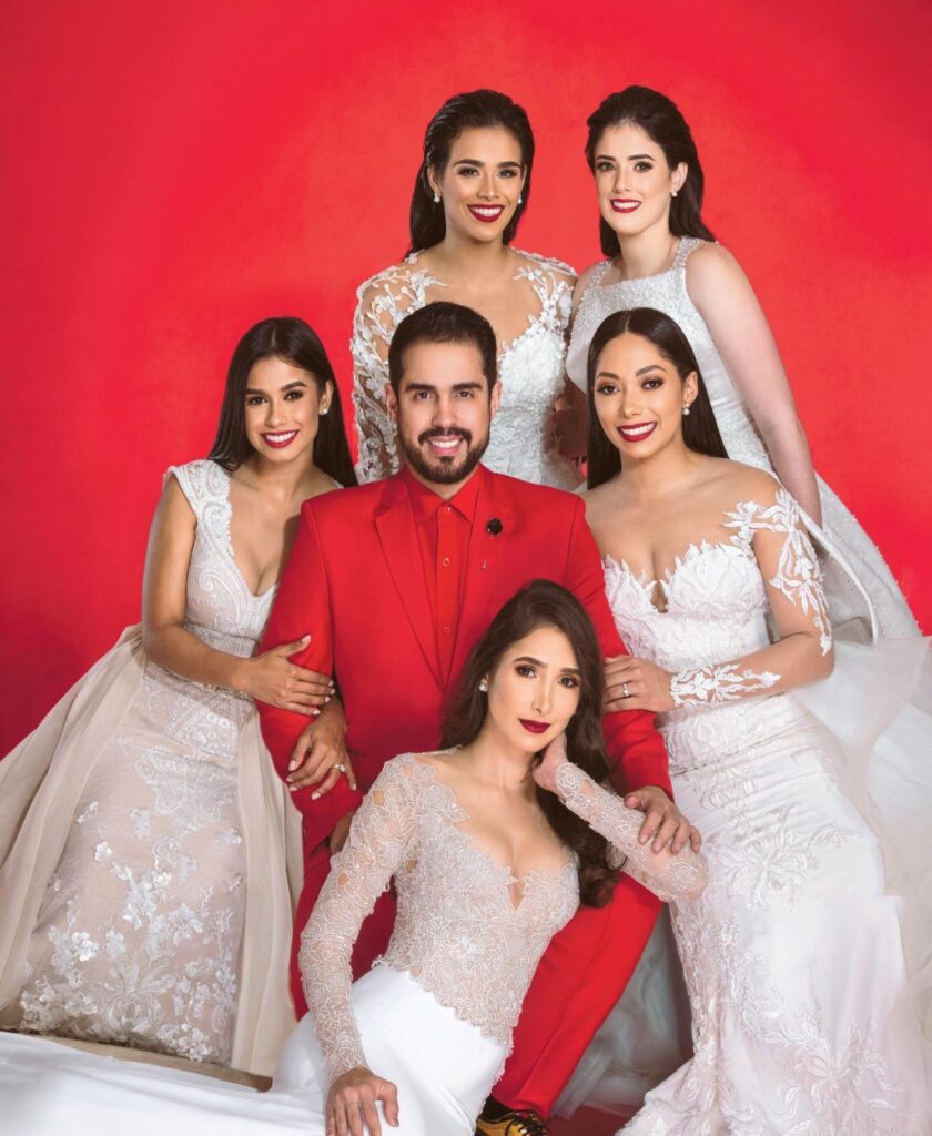 Luis Domínguez diseñador dominicano, vestido de novia Tania Medina, moda nupcial República Dominicana, diseño dominicano internacional, flor dalia simbolismo, Joselo Franjul estilista dominicano